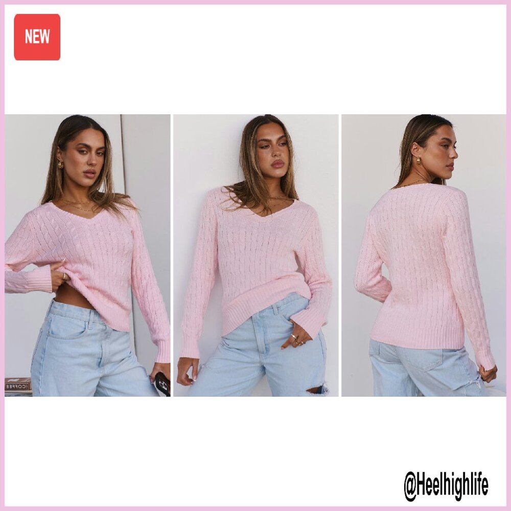 Slim Fit Cable Knit V-Neck Sweater Long Sleeve Pullover Business Casual - Picture 8 of 8